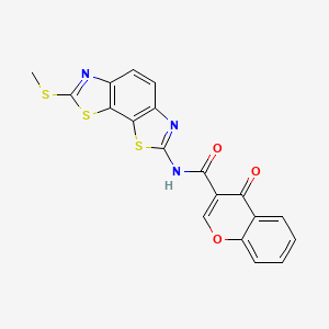 molecular formula C19H11N3O3S3 B14110906 N-(2-methylsulfanyl-[1,3]thiazolo[4,5-g][1,3]benzothiazol-7-yl)-4-oxochromene-3-carboxamide 