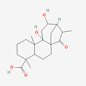 molecular formula C20H30O5 B14111083 10,12-Dihydroxy-5,9,14-trimethyl-15-oxotetracyclo[11.2.1.01,10.04,9]hexadecane-5-carboxylic acid 