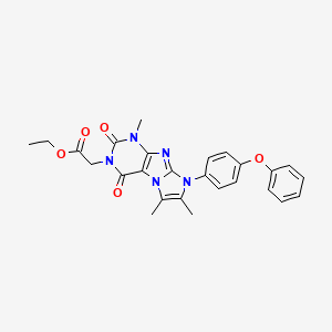 molecular formula C26H25N5O5 B14111098 ethyl 2-(1,6,7-trimethyl-2,4-dioxo-8-(4-phenoxyphenyl)-1H-imidazo[2,1-f]purin-3(2H,4H,8H)-yl)acetate 
