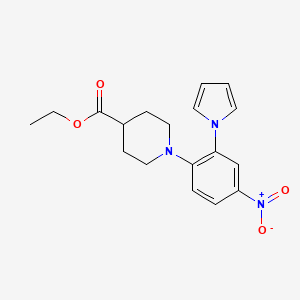 molecular formula C18H21N3O4 B1411116 Ethyl 1-[4-nitro-2-(1H-pyrrol-1-yl)-phenyl]piperidine-4-carboxylate CAS No. 1992986-10-3