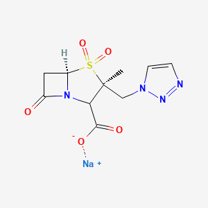 molecular formula C10H11N4NaO5S B14111280 sodium;(3S,5R)-3-methyl-4,4,7-trioxo-3-(triazol-1-ylmethyl)-4lambda6-thia-1-azabicyclo[3.2.0]heptane-2-carboxylate 