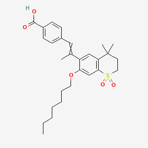 molecular formula C28H36O5S B14111293 4-[2-(7-Heptoxy-4,4-dimethyl-1,1-dioxo-2,3-dihydrothiochromen-6-yl)prop-1-enyl]benzoic acid 