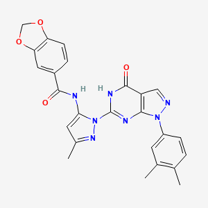 molecular formula C25H21N7O4 B14111357 N-(1-(1-(3,4-dimethylphenyl)-4-oxo-4,5-dihydro-1H-pyrazolo[3,4-d]pyrimidin-6-yl)-3-methyl-1H-pyrazol-5-yl)benzo[d][1,3]dioxole-5-carboxamide 