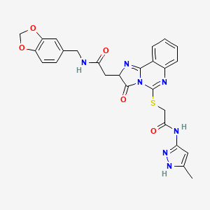 molecular formula C26H23N7O5S B14111407 N-(1,3-benzodioxol-5-ylmethyl)-2-[5-[2-[(5-methyl-1H-pyrazol-3-yl)amino]-2-oxoethyl]sulfanyl-3-oxo-2H-imidazo[1,2-c]quinazolin-2-yl]acetamide 