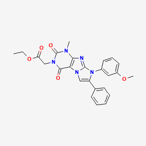 molecular formula C25H23N5O5 B14111500 ethyl 2-(8-(3-methoxyphenyl)-1-methyl-2,4-dioxo-7-phenyl-1H-imidazo[2,1-f]purin-3(2H,4H,8H)-yl)acetate 
