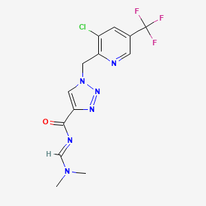 molecular formula C13H12ClF3N6O B1411178 1-{[3-chloro-5-(trifluoromethyl)pyridin-2-yl]methyl}-N-[(dimethylamino)methylidene]-1H-1,2,3-triazole-4-carboxamide CAS No. 1823194-86-0