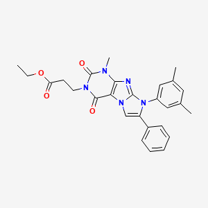 molecular formula C27H27N5O4 B14111797 ethyl 3-(8-(3,5-dimethylphenyl)-1-methyl-2,4-dioxo-7-phenyl-1H-imidazo[2,1-f]purin-3(2H,4H,8H)-yl)propanoate 