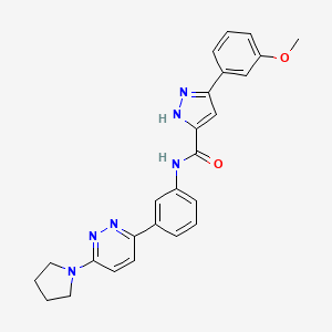 molecular formula C25H24N6O2 B14111806 3-(3-methoxyphenyl)-N-(3-(6-(pyrrolidin-1-yl)pyridazin-3-yl)phenyl)-1H-pyrazole-5-carboxamide 