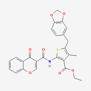 molecular formula C26H21NO7S B14111845 ethyl 5-(benzo[d][1,3]dioxol-5-ylmethyl)-4-methyl-2-(4-oxo-4H-chromene-3-carboxamido)thiophene-3-carboxylate 