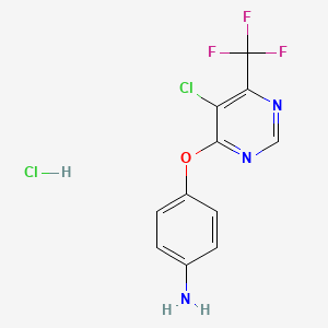 molecular formula C11H8Cl2F3N3O B1411200 4-((5-Chloro-6-(trifluoromethyl)pyrimidin-4-yl)oxy)aniline hydrochloride salt CAS No. 1823183-07-8