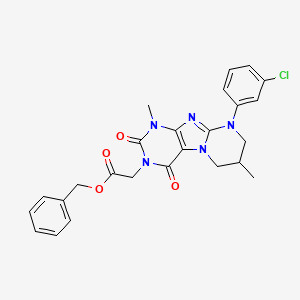 molecular formula C25H24ClN5O4 B14112353 benzyl 2-[9-(3-chlorophenyl)-1,7-dimethyl-2,4-dioxo-7,8-dihydro-6H-purino[7,8-a]pyrimidin-3-yl]acetate 