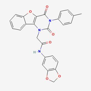molecular formula C26H19N3O6 B14112373 N-(benzo[d][1,3]dioxol-5-yl)-2-(2,4-dioxo-3-(p-tolyl)-3,4-dihydrobenzofuro[3,2-d]pyrimidin-1(2H)-yl)acetamide 