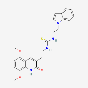 molecular formula C24H26N4O3S B14112510 1-(2-(1H-indol-1-yl)ethyl)-3-(2-(5,8-dimethoxy-2-oxo-1,2-dihydroquinolin-3-yl)ethyl)thiourea 