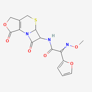 molecular formula C15H13N3O6S B14112558 N-(3,11-dioxo-10-oxa-6-thia-2-azatricyclo[6.3.0.02,5]undec-1(8)-en-4-yl)-2-(furan-2-yl)-2-methoxyiminoacetamide 