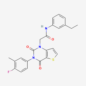 molecular formula C23H20FN3O3S B14112602 N-(3-ethylphenyl)-2-[3-(4-fluoro-3-methylphenyl)-2,4-dioxo-3,4-dihydrothieno[3,2-d]pyrimidin-1(2H)-yl]acetamide 