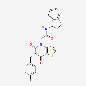 molecular formula C24H20FN3O3S B14112704 N-(2,3-dihydro-1H-inden-1-yl)-2-(3-(4-fluorobenzyl)-2,4-dioxo-3,4-dihydrothieno[3,2-d]pyrimidin-1(2H)-yl)acetamide 