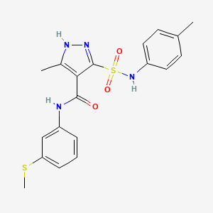 molecular formula C19H20N4O3S2 B14112778 3-methyl-N-(3-(methylthio)phenyl)-5-(N-(p-tolyl)sulfamoyl)-1H-pyrazole-4-carboxamide 