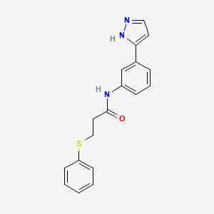 molecular formula C18H17N3OS B14112882 N-(3-(1H-pyrazol-3-yl)phenyl)-3-(phenylthio)propanamide 