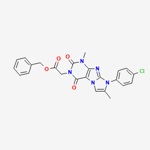 molecular formula C24H20ClN5O4 B14112907 Phenylmethyl 2-[8-(4-chlorophenyl)-1,7-dimethyl-2,4-dioxo-1,3,5-trihydro-4-imi dazolino[1,2-h]purin-3-yl]acetate 