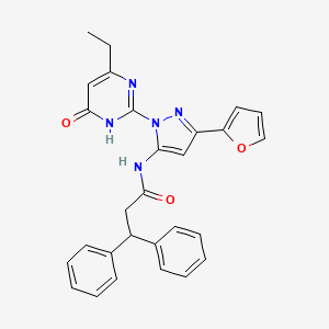 molecular formula C28H25N5O3 B14112952 N-(1-(4-ethyl-6-oxo-1,6-dihydropyrimidin-2-yl)-3-(furan-2-yl)-1H-pyrazol-5-yl)-3,3-diphenylpropanamide 