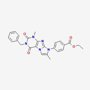 molecular formula C25H23N5O4 B14112962 ethyl 4-(3-benzyl-1,7-dimethyl-2,4-dioxo-3,4-dihydro-1H-imidazo[2,1-f]purin-8(2H)-yl)benzoate 