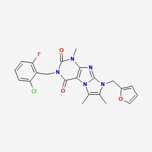 molecular formula C22H19ClFN5O3 B14112976 2-[(2-Chloro-6-fluorophenyl)methyl]-6-(furan-2-ylmethyl)-4,7,8-trimethylpurino[7,8-a]imidazole-1,3-dione 
