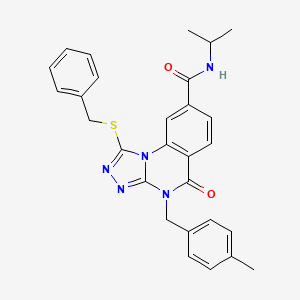 molecular formula C28H27N5O2S B14113064 1-(benzylthio)-N-isopropyl-4-(4-methylbenzyl)-5-oxo-4,5-dihydro-[1,2,4]triazolo[4,3-a]quinazoline-8-carboxamide 