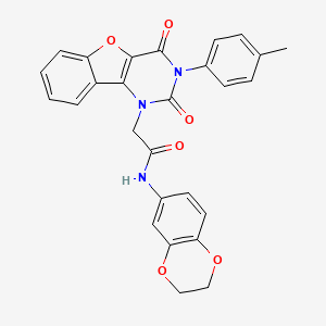 molecular formula C27H21N3O6 B14113688 N-(2,3-dihydrobenzo[b][1,4]dioxin-6-yl)-2-(2,4-dioxo-3-(p-tolyl)-3,4-dihydrobenzofuro[3,2-d]pyrimidin-1(2H)-yl)acetamide 