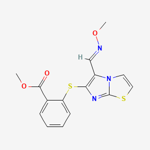 molecular formula C15H13N3O3S2 B14113797 Methyl 2-({5-[(methoxyimino)methyl]imidazo[2,1-b][1,3]thiazol-6-yl}sulfanyl)benzenecarboxylate 