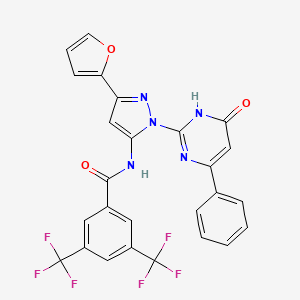 molecular formula C26H15F6N5O3 B14113941 N-(3-(furan-2-yl)-1-(6-oxo-4-phenyl-1,6-dihydropyrimidin-2-yl)-1H-pyrazol-5-yl)-3,5-bis(trifluoromethyl)benzamide 