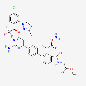 molecular formula C36H33ClF3N7O6 B14114061 amino 2-[2-[4-[2-amino-6-[(1R)-1-[4-chloro-2-(3-methylpyrazol-1-yl)phenyl]-2,2,2-trifluoroethoxy]pyrimidin-4-yl]phenyl]-6-[(2-ethoxy-2-oxoethyl)carbamoyl]phenyl]propanoate 