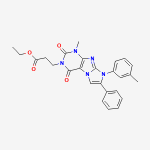 molecular formula C26H25N5O4 B14114233 ethyl 3-(1-methyl-2,4-dioxo-7-phenyl-8-(m-tolyl)-1H-imidazo[2,1-f]purin-3(2H,4H,8H)-yl)propanoate 