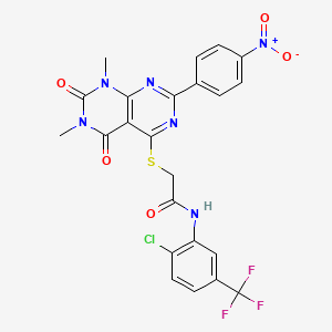 molecular formula C23H16ClF3N6O5S B14114710 N-(2-chloro-5-(trifluoromethyl)phenyl)-2-((6,8-dimethyl-2-(4-nitrophenyl)-5,7-dioxo-5,6,7,8-tetrahydropyrimido[4,5-d]pyrimidin-4-yl)thio)acetamide 