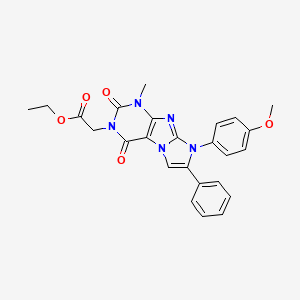 molecular formula C25H23N5O5 B14114743 ethyl 2-(8-(4-methoxyphenyl)-1-methyl-2,4-dioxo-7-phenyl-1H-imidazo[2,1-f]purin-3(2H,4H,8H)-yl)acetate 