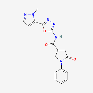 molecular formula C17H16N6O3 B14115020 N-(5-(1-methyl-1H-pyrazol-5-yl)-1,3,4-oxadiazol-2-yl)-5-oxo-1-phenylpyrrolidine-3-carboxamide CAS No. 1171153-23-3