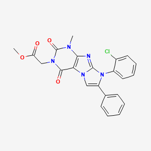 molecular formula C23H18ClN5O4 B14115950 methyl 2-(8-(2-chlorophenyl)-1-methyl-2,4-dioxo-7-phenyl-1H-imidazo[2,1-f]purin-3(2H,4H,8H)-yl)acetate 