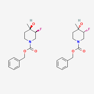 molecular formula C28H36F2N2O6 B14115963 benzyl (3S,4R)-3-fluoro-4-hydroxy-4-methylpiperidine-1-carboxylate;benzyl (3R,4S)-3-fluoro-4-hydroxy-4-methylpiperidine-1-carboxylate 