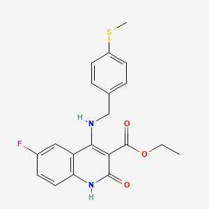 molecular formula C20H19FN2O3S B14115997 Ethyl 6-fluoro-4-((4-(methylthio)benzyl)amino)-2-oxo-1,2-dihydroquinoline-3-carboxylate 