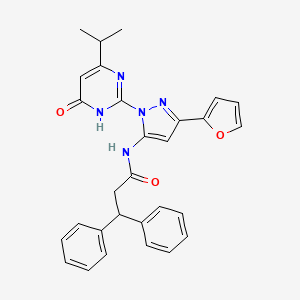 molecular formula C29H27N5O3 B14116028 N-(3-(furan-2-yl)-1-(4-isopropyl-6-oxo-1,6-dihydropyrimidin-2-yl)-1H-pyrazol-5-yl)-3,3-diphenylpropanamide 