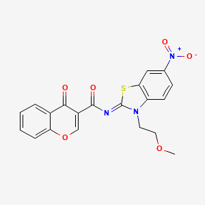 molecular formula C20H15N3O6S B14116029 N-[3-(2-methoxyethyl)-6-nitro-1,3-benzothiazol-2-ylidene]-4-oxochromene-3-carboxamide 