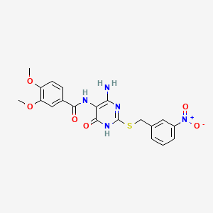 molecular formula C20H19N5O6S B14116030 N-(4-amino-2-((3-nitrobenzyl)thio)-6-oxo-1,6-dihydropyrimidin-5-yl)-3,4-dimethoxybenzamide 