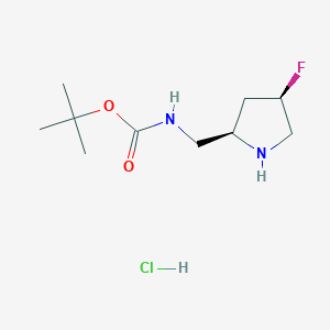 molecular formula C10H20ClFN2O2 B1411624 盐酸叔丁基N-{[(2R,4R)-4-氟吡咯烷-2-基]甲基}氨基甲酸酯 CAS No. 1818843-16-1