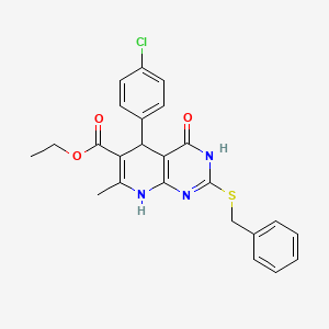 molecular formula C24H22ClN3O3S B14116327 Ethyl 2-(benzylsulfanyl)-5-(4-chlorophenyl)-7-methyl-4-oxo-3,4,5,8-tetrahydropyrido[2,3-d]pyrimidine-6-carboxylate 