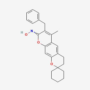 molecular formula C25H27NO3 B14116436 N-(7-benzyl-6-methylspiro[3,4-dihydropyrano[3,2-g]chromene-2,1'-cyclohexane]-8-ylidene)hydroxylamine 