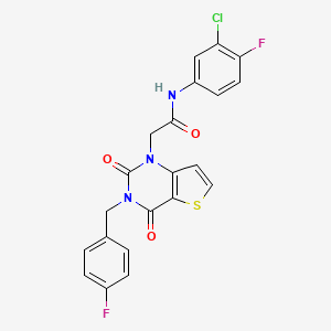 molecular formula C21H14ClF2N3O3S B14117594 N-(3-chloro-4-fluorophenyl)-2-(3-(4-fluorobenzyl)-2,4-dioxo-3,4-dihydrothieno[3,2-d]pyrimidin-1(2H)-yl)acetamide 