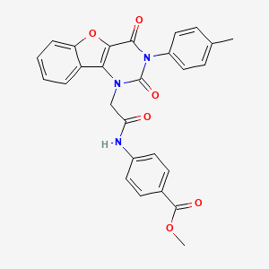 molecular formula C27H21N3O6 B14117671 methyl 4-(2-(2,4-dioxo-3-(p-tolyl)-3,4-dihydrobenzofuro[3,2-d]pyrimidin-1(2H)-yl)acetamido)benzoate 
