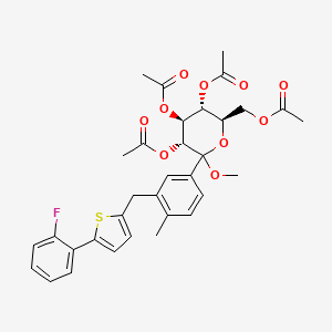 molecular formula C33H35FO10S B14117799 (3R,4S,5R,6R)-6-(acetoxymethyl)-2-(3-((5-(2-fluorophenyl)thiophen-2-yl)methyl)-4-methylphenyl)-2-methoxytetrahydro-2H-pyran-3,4,5-triyl triacetate 