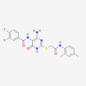 molecular formula C21H19F2N5O3S B14118162 N-(4-amino-2-((2-((2,4-dimethylphenyl)amino)-2-oxoethyl)thio)-6-oxo-1,6-dihydropyrimidin-5-yl)-3,4-difluorobenzamide 