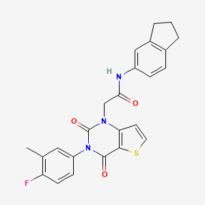 molecular formula C24H20FN3O3S B14118361 N-(2,3-dihydro-1H-inden-5-yl)-2-[3-(4-fluoro-3-methylphenyl)-2,4-dioxo-3,4-dihydrothieno[3,2-d]pyrimidin-1(2H)-yl]acetamide 