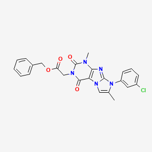 molecular formula C24H20ClN5O4 B14118423 Phenylmethyl 2-[8-(3-chlorophenyl)-1,7-dimethyl-2,4-dioxo-1,3,5-trihydro-4-imi dazolino[1,2-h]purin-3-yl]acetate 